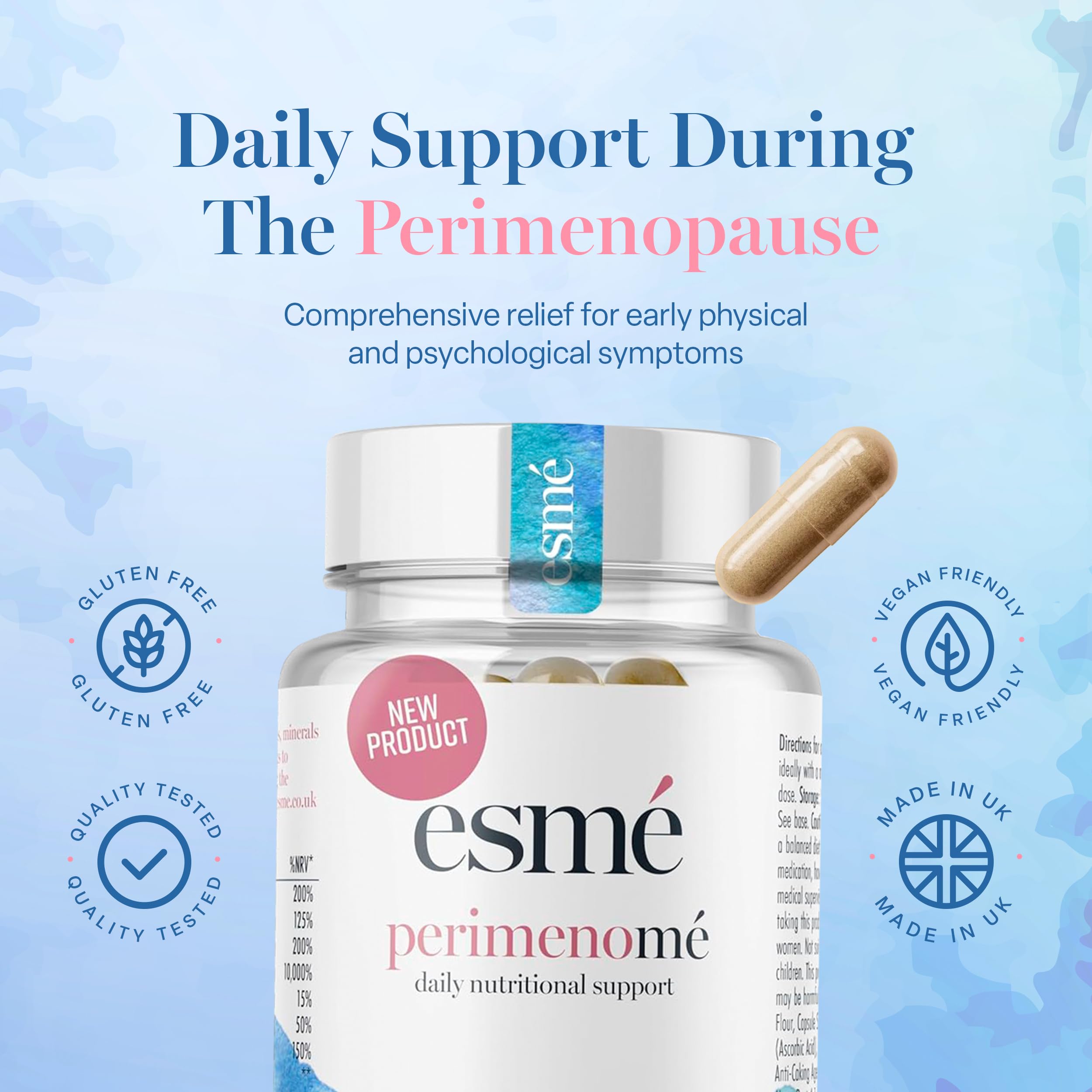 Esme perimenopause capsules pack for an easy daily wellness routine