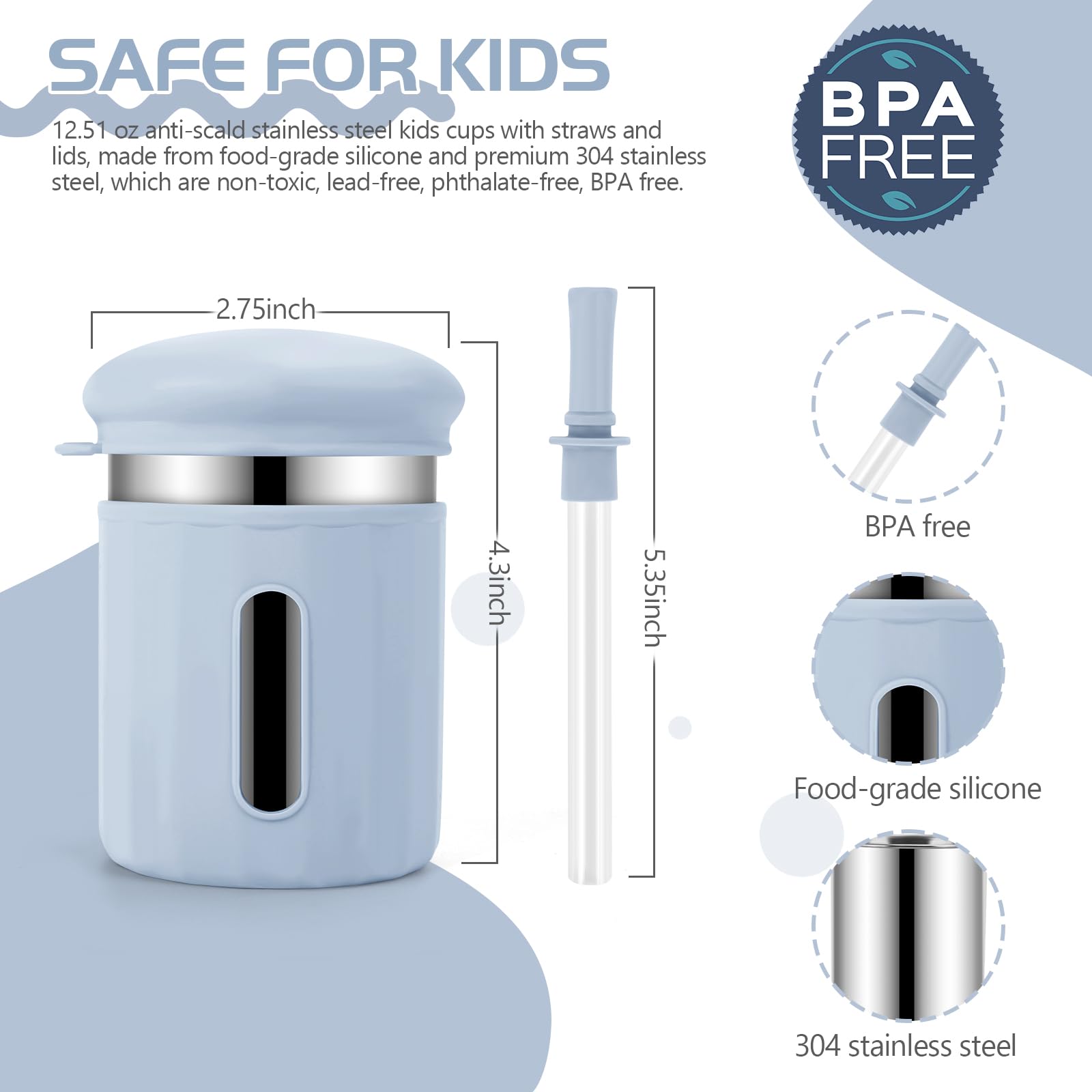 EsOfficce stainless steel kids cups with lids for mess-free school hydration