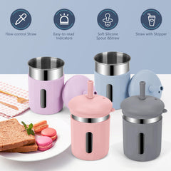 EsOfficce stainless steel kids cups silicone sleeve for enhanced grip and drop protection
