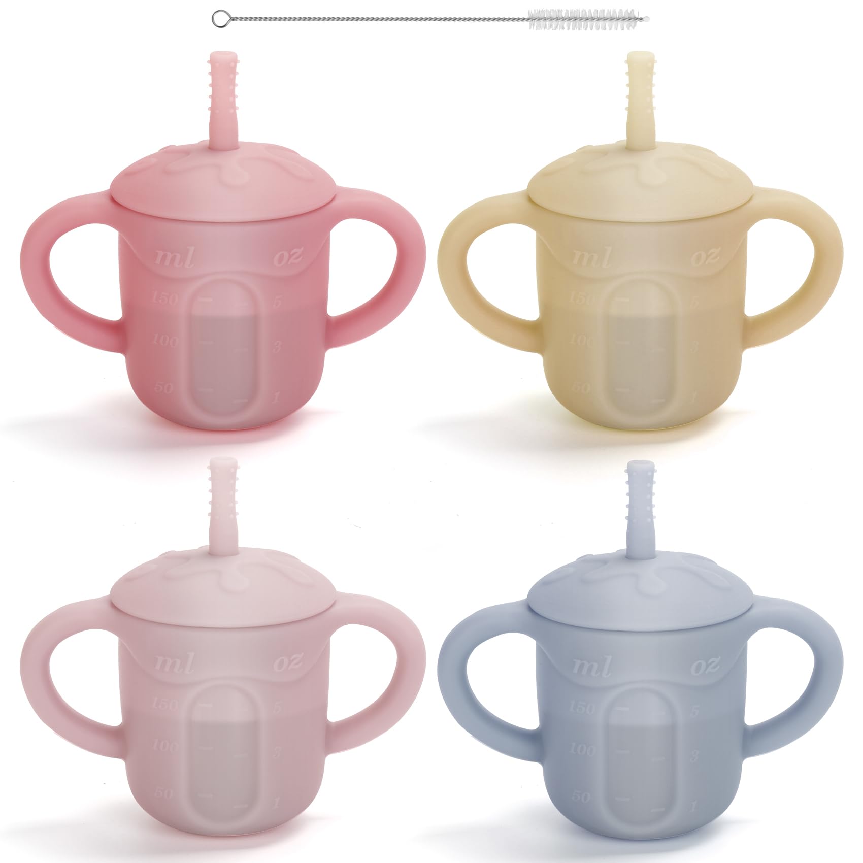 EsOfficce silicone baby straw cup with open cap shows spill-free design for toddlers