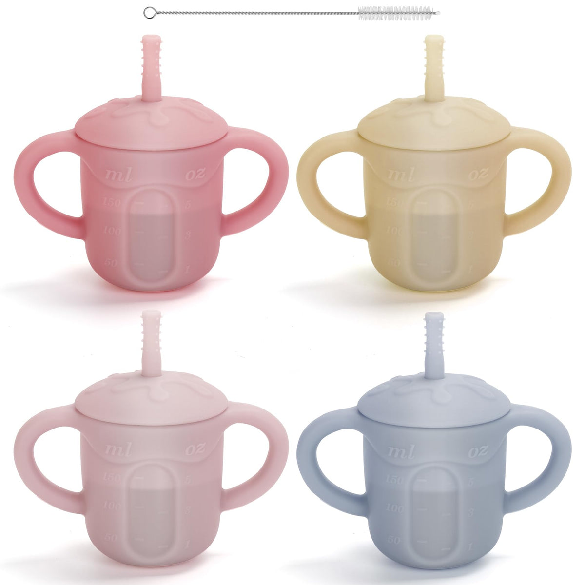 EsOfficce silicone baby straw cup with open cap shows spill-free design for toddlers