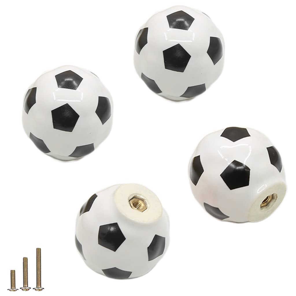 ESreake soccer knob enhances a drawer pull with white and black finish.