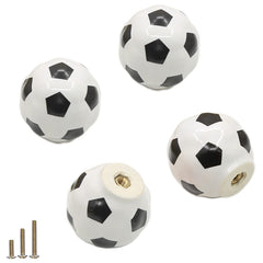 ESreake soccer knob enhances a drawer pull with white and black finish.