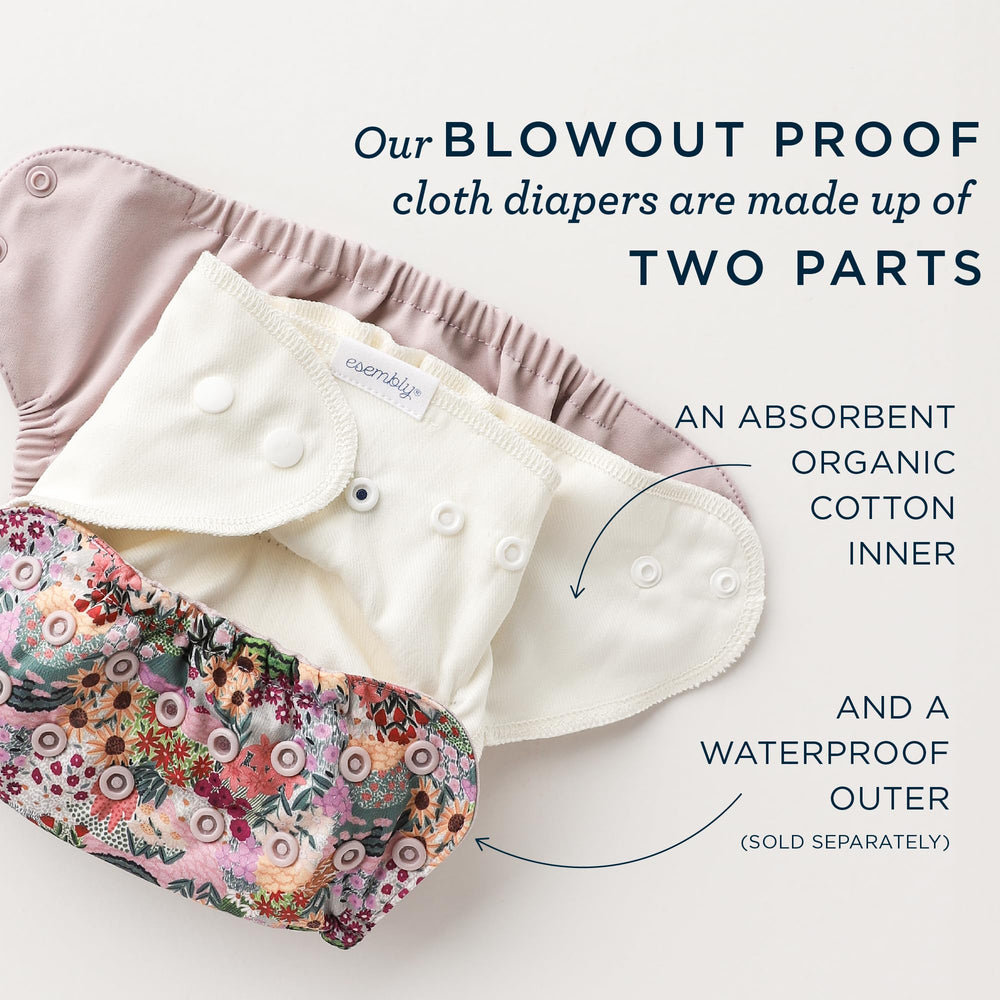 Esembly Inner paired with Outer demonstrates leak containment in two-piece diapering.