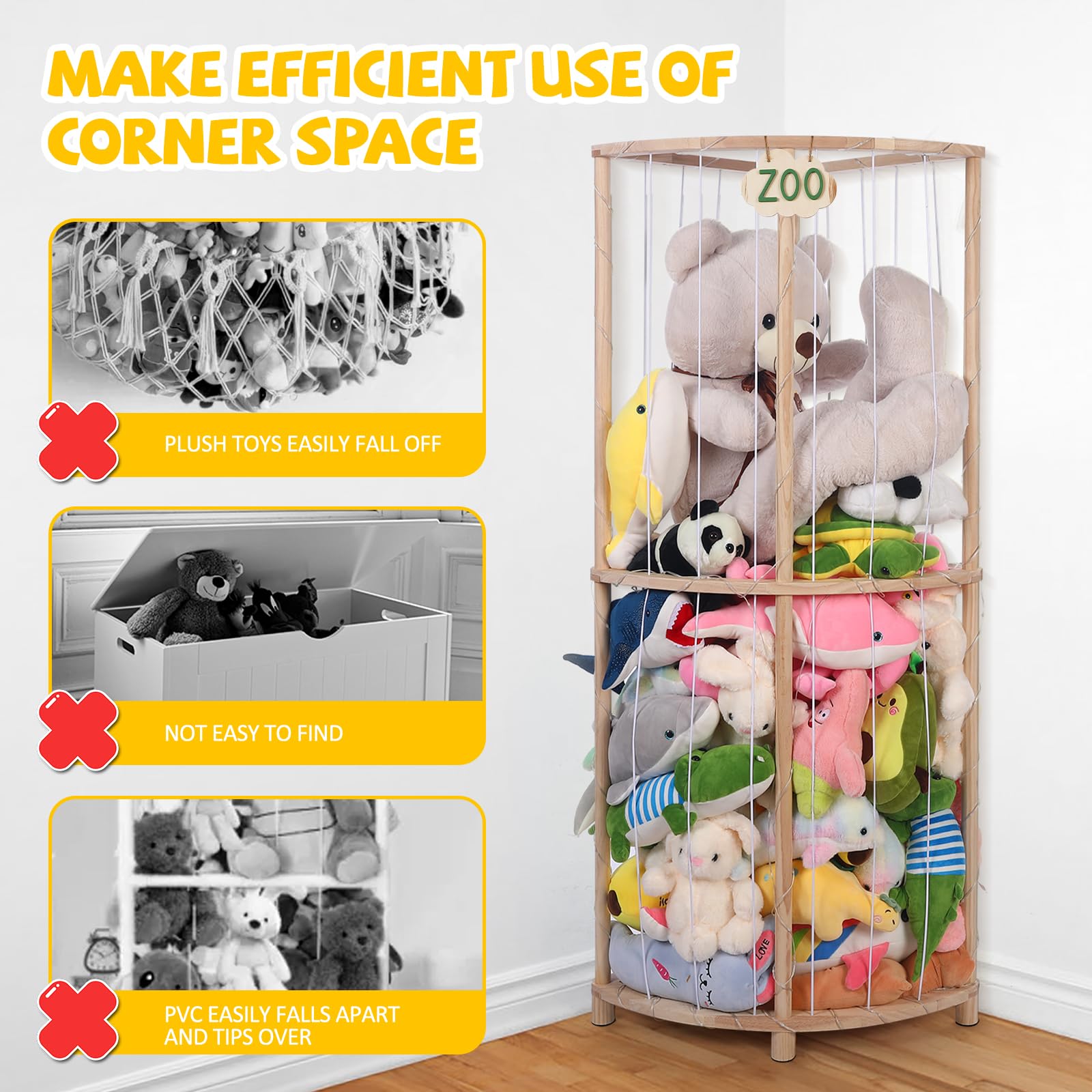 Essenhome Premium pine wood material offers safe, durable storage for plush toys