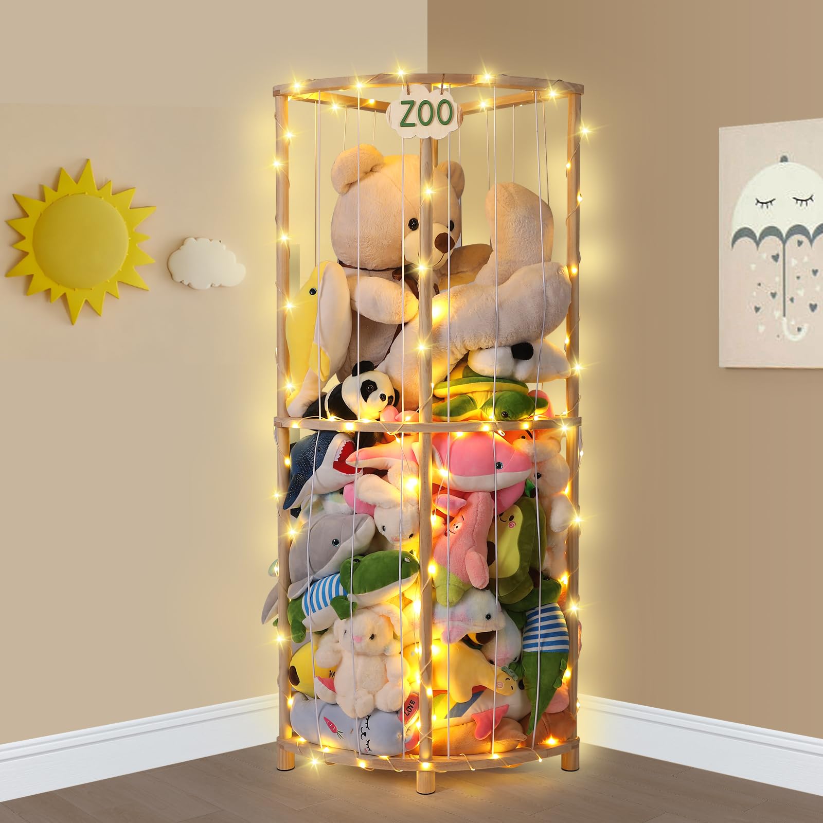 Essenhome Sector Design extralarge stuffed animal zoo storage fits corner spaces for organized playroom display
