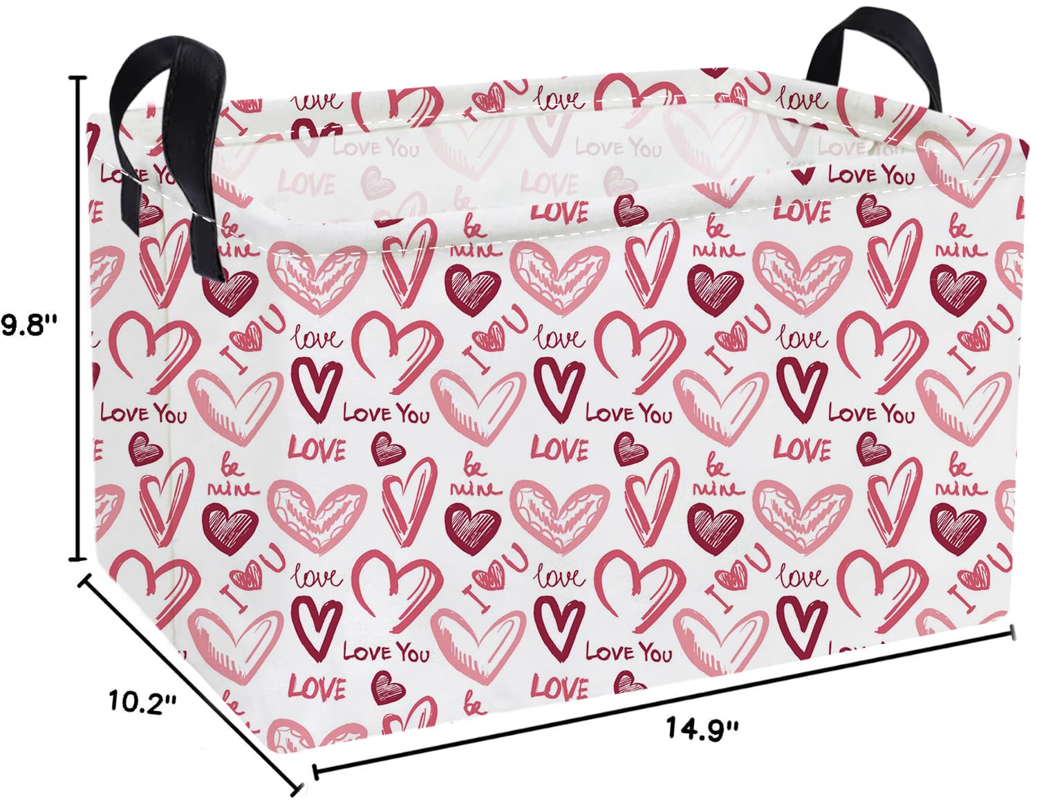 Essme heart storage bin with handles for easy transport.