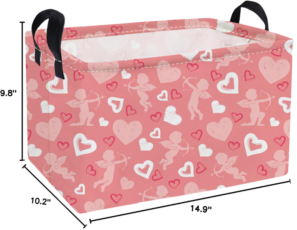Essme pink heart storage bin shown in a nursery setup for tidy organization