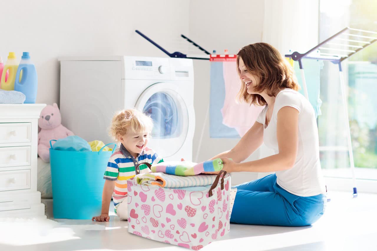 Essme pink heart storage bin ideal for nursery clutter and toy storage