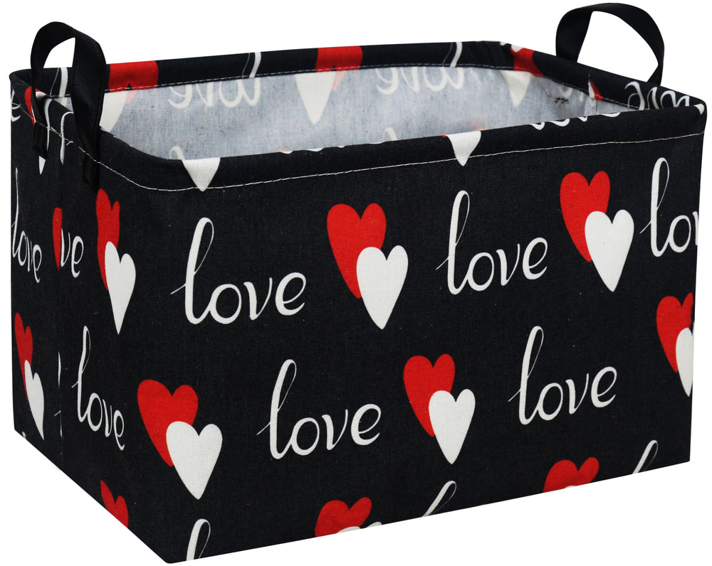 Essme rectangular heart basket with black love handles for stylish nursery organization.