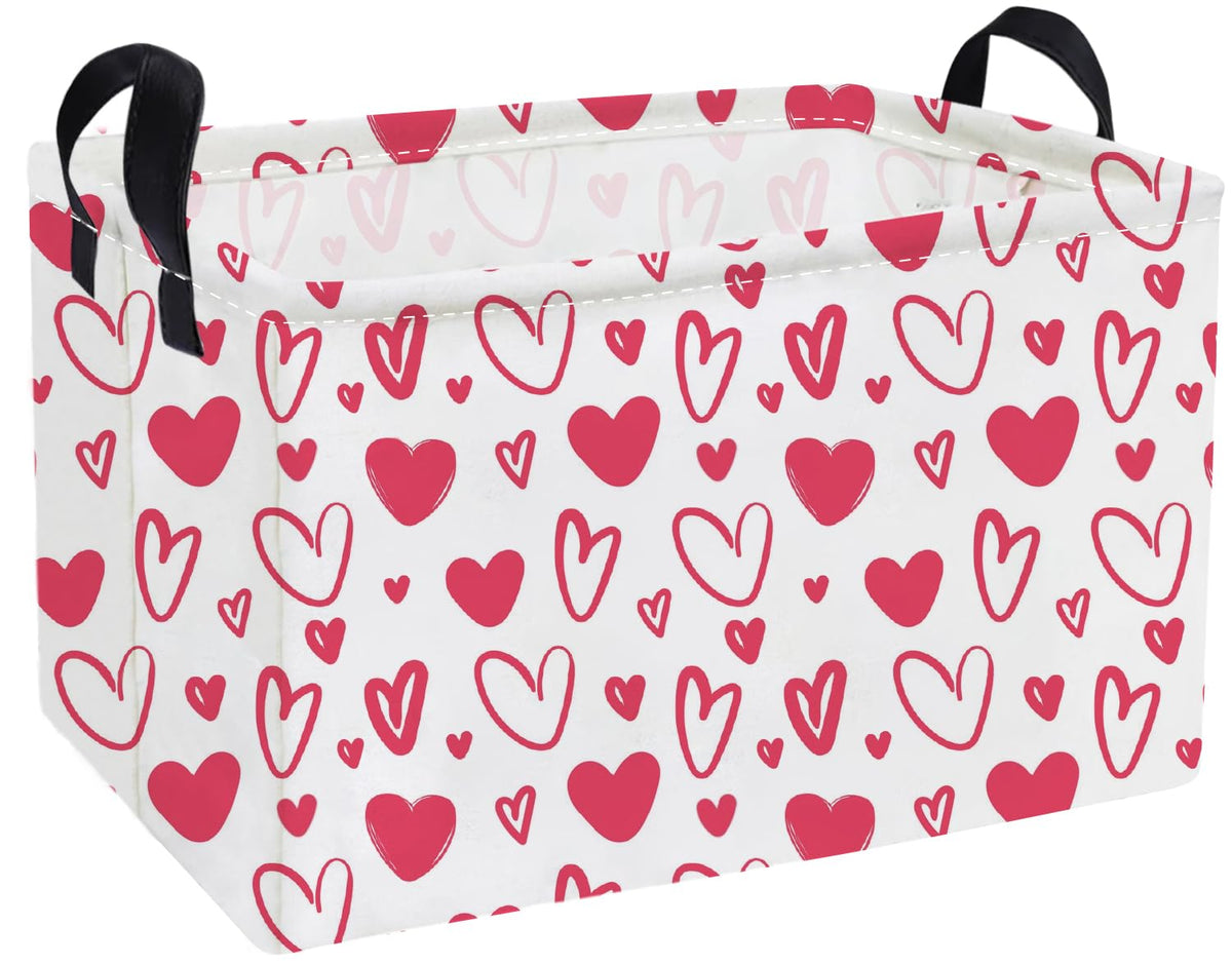 Essme rectangular basket with pink heart design for cute room decor and storage