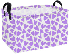 Essme rectangular basket with purple heart, front view, ideal for toy organization.