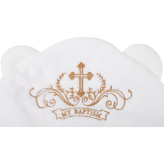 ESTAMICO hooded towel 35x35 inches keeps newborns warm and dry after baths.