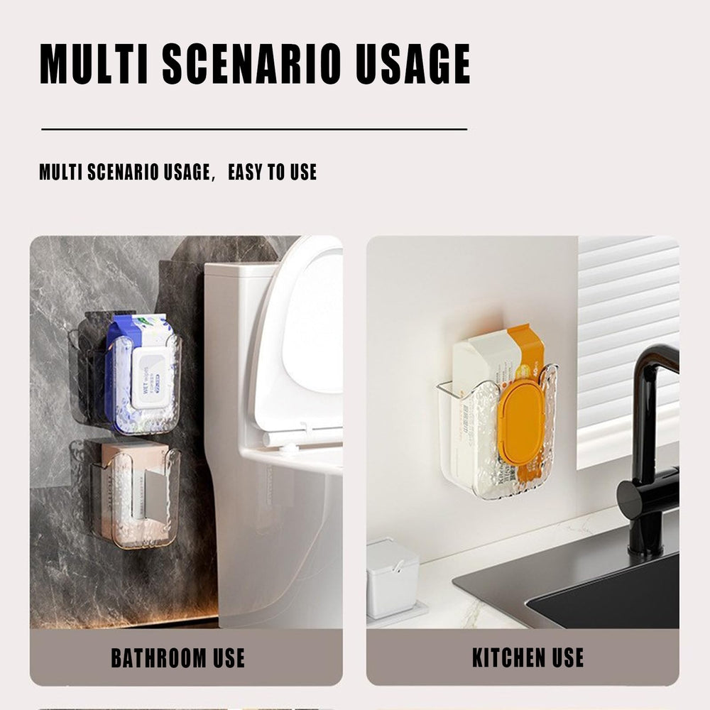 Estand Silermaer no-punch wall design with adhesive base keeps wipes secure.
