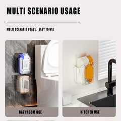 Estand Silermaer no-punch wall design with adhesive base keeps wipes secure.