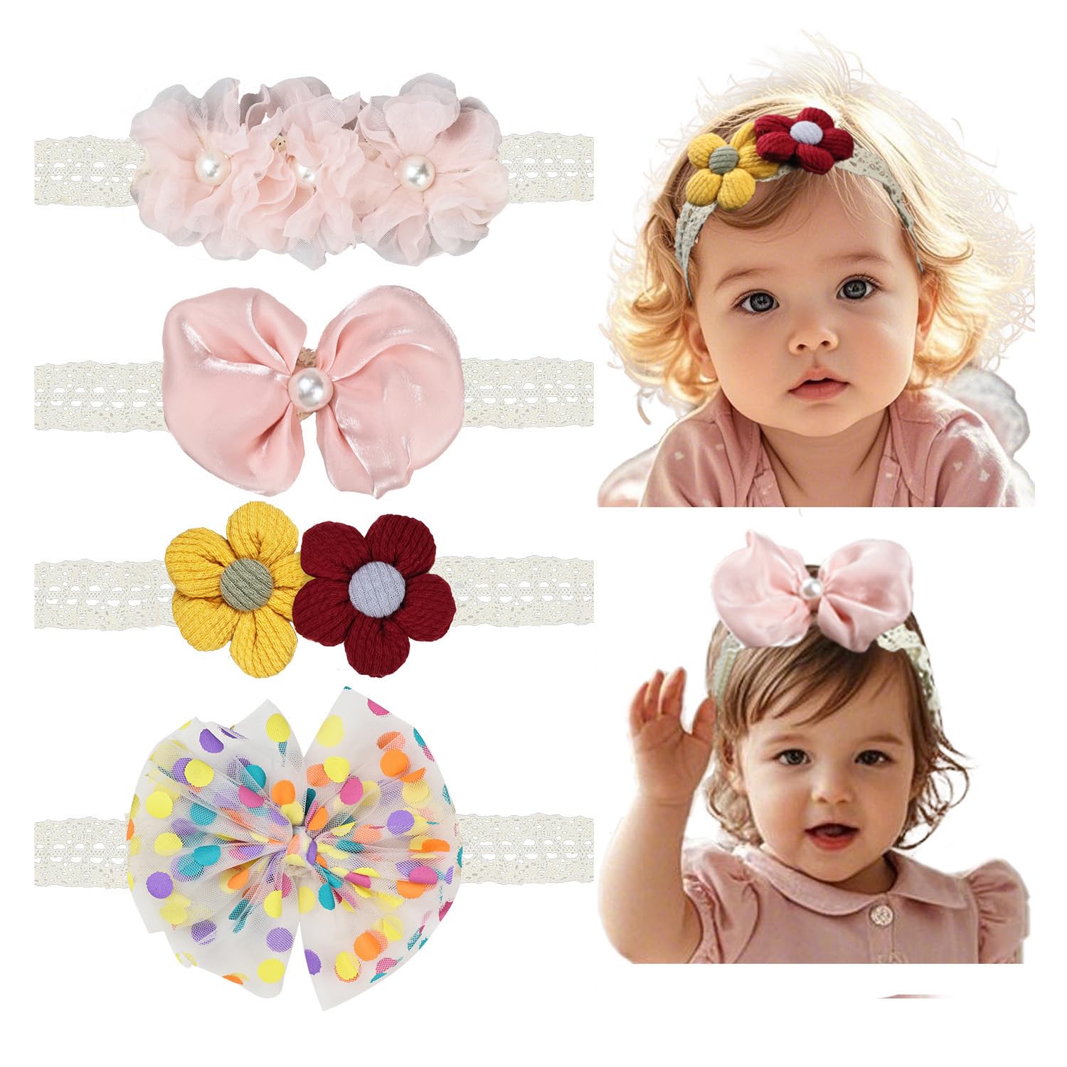 Esumun baby headband with pink chiffon bow adds elegant charm for christening photos.