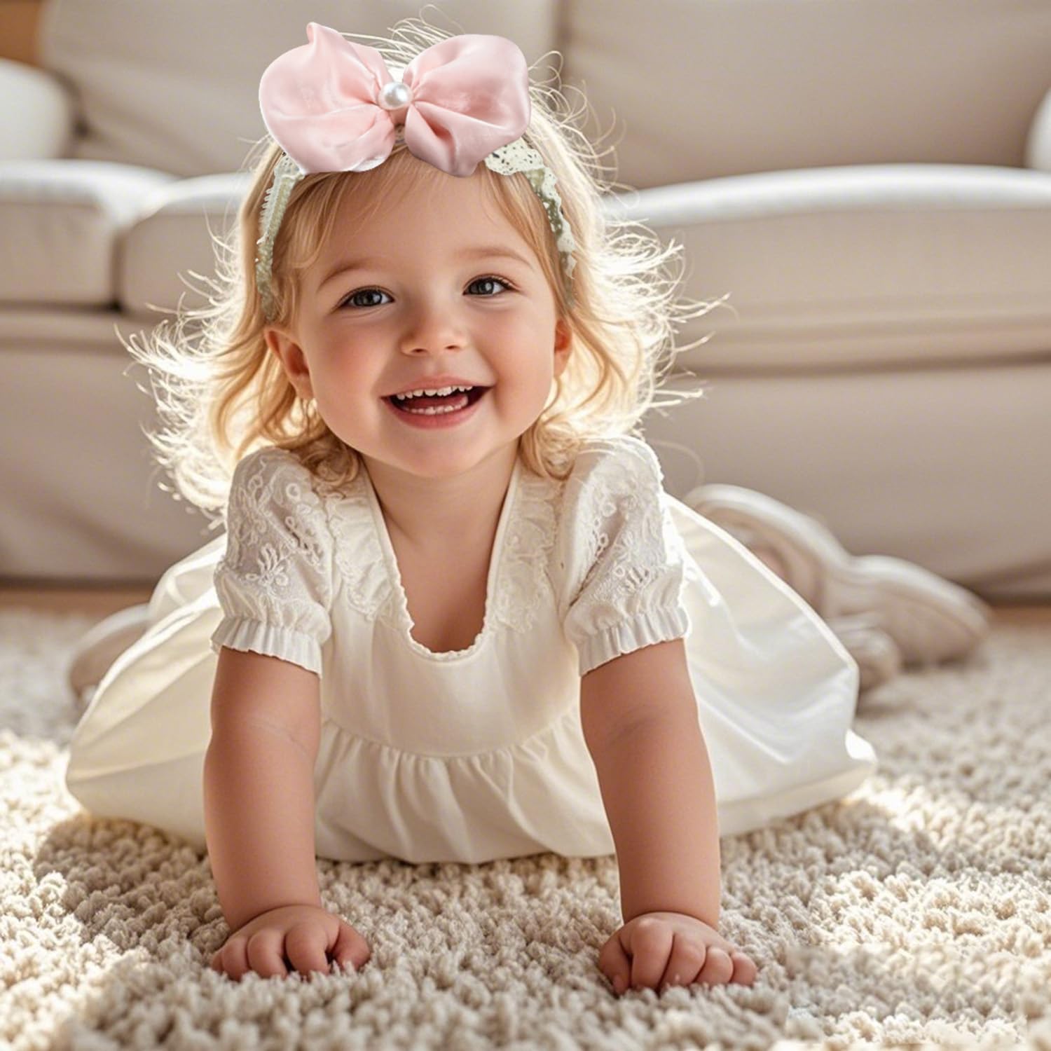 Esumun baptism headband with soft elastic lace provides comfortable all-day wear.