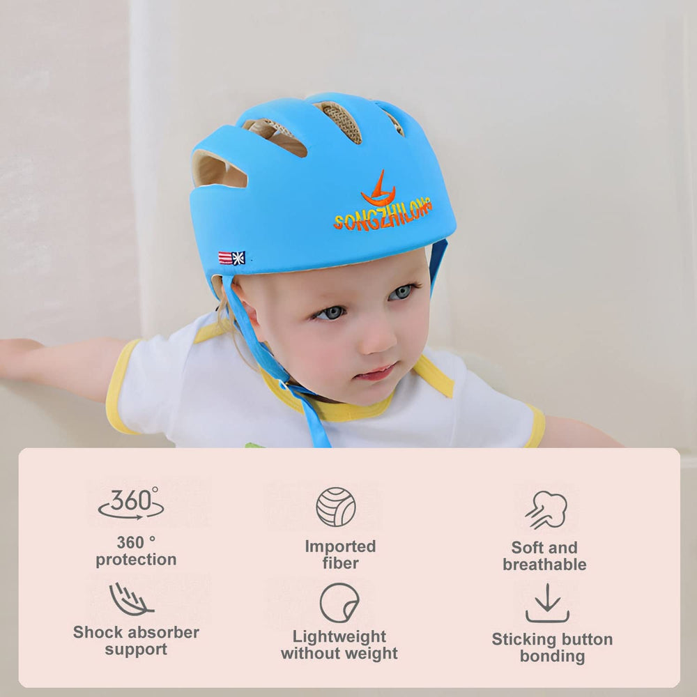 ESUPPORT blue crawling-walking use helmet protects during early exploration at home.
