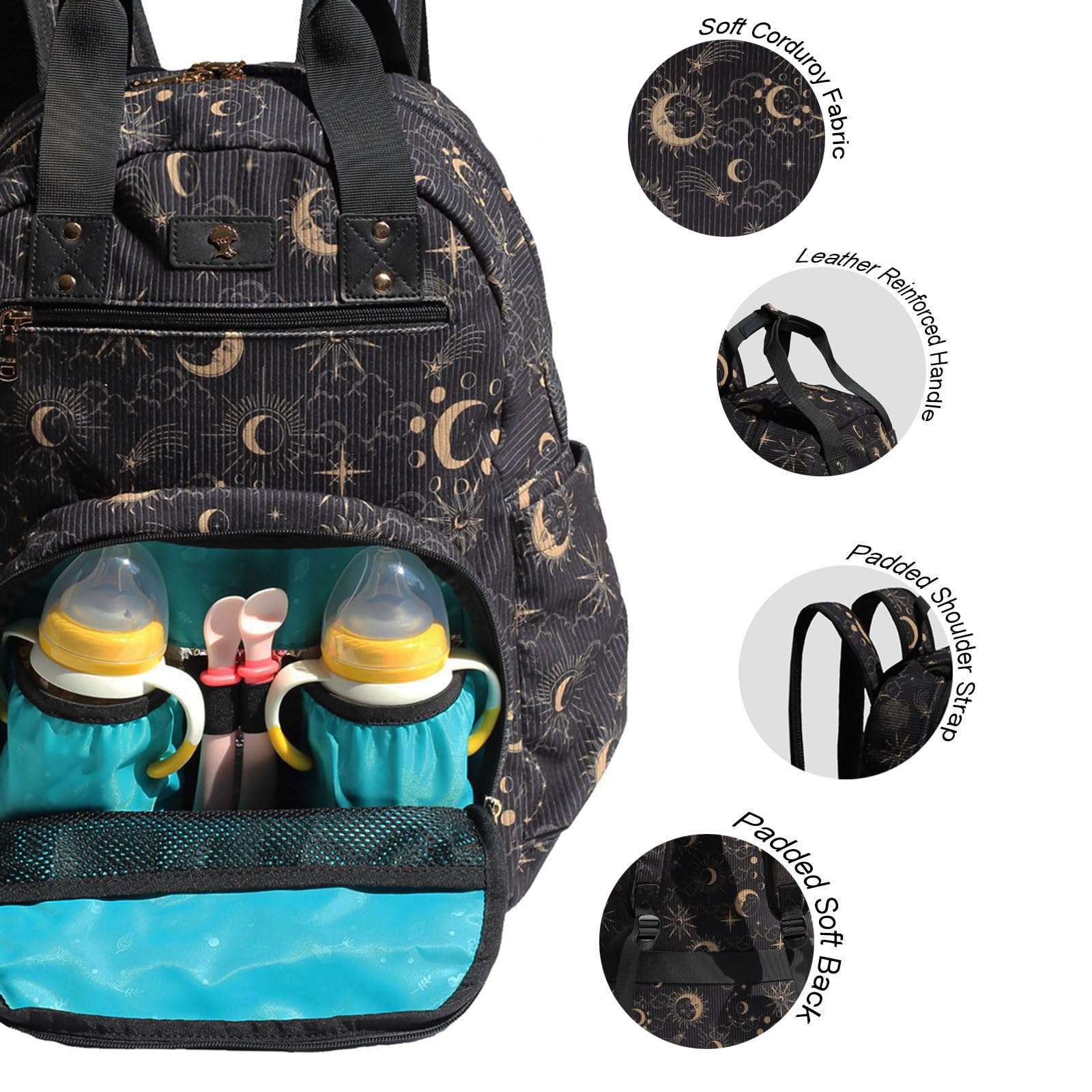 ESVAN diaper bag backpack back view highlights comfortable padded straps for hands-free carry