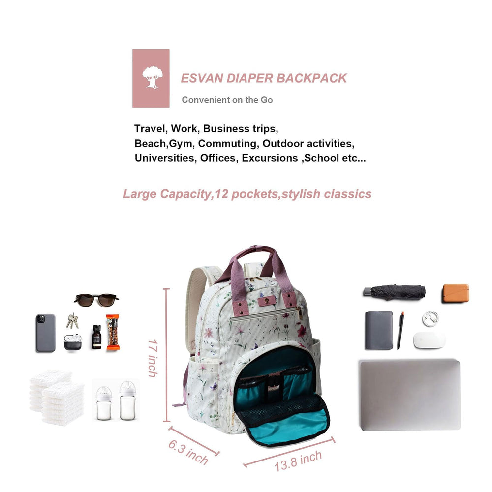 ESVAN diaper bag backpack insulated bottle pockets keeping drinks cool