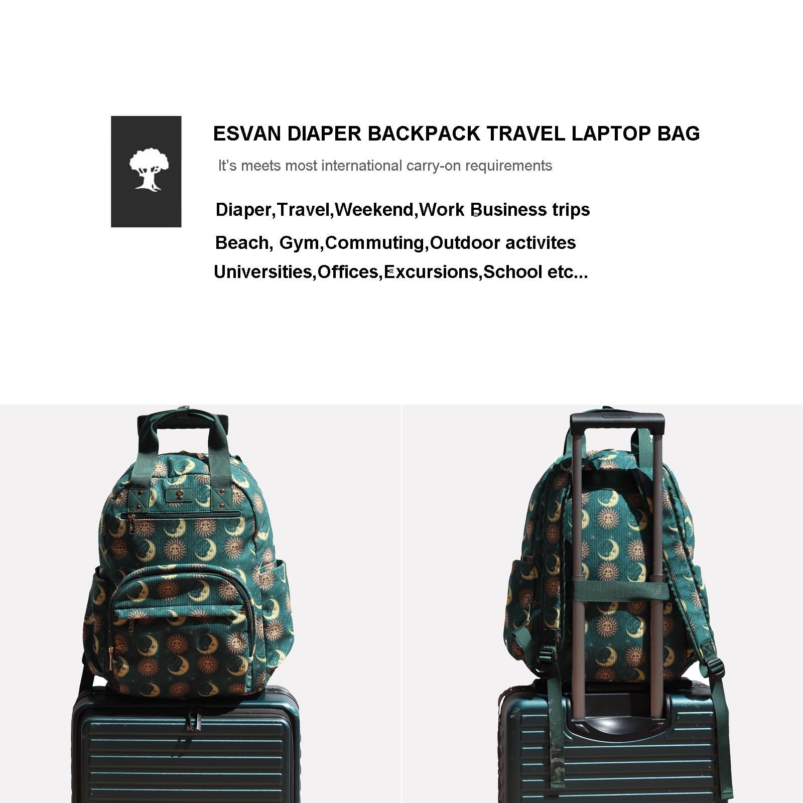 ESVAN diaper bag backpack insulated bottle pockets keep drinks cold