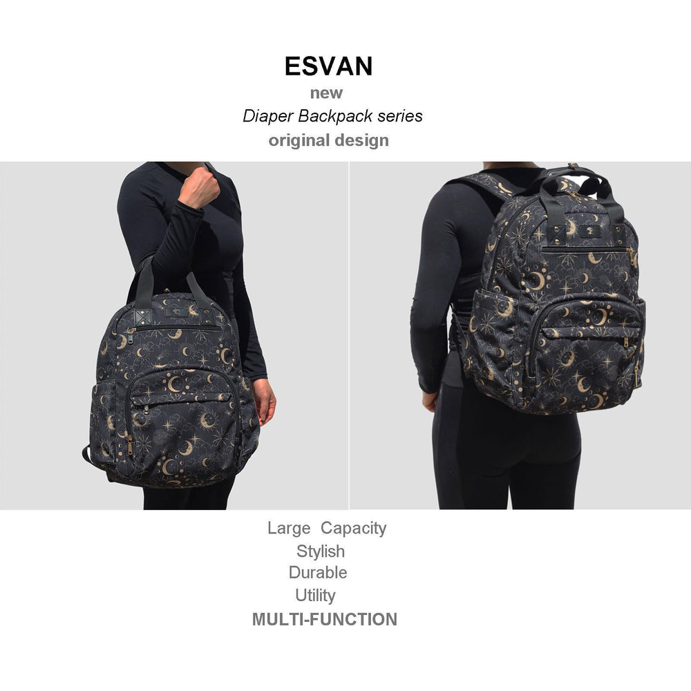 ESVAN diaper bag backpack organized pockets support diapering and quick item retrieval