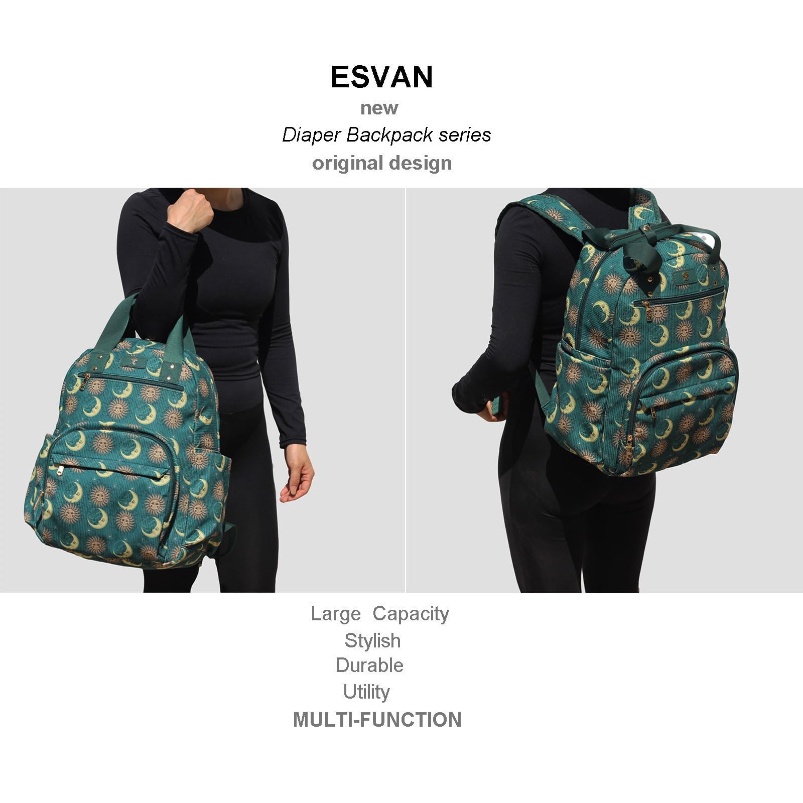 ESVAN diaper bag backpack water resistant canvas protects gear