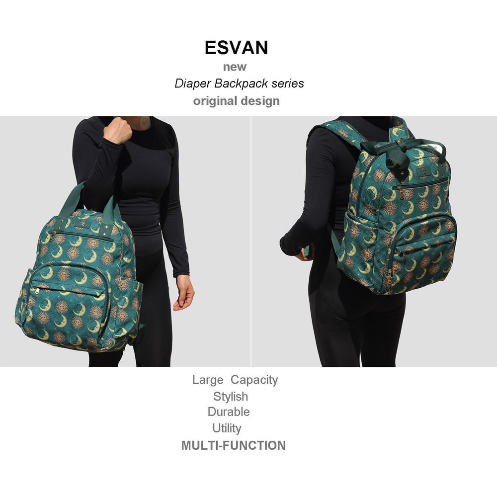 ESVAN diaper bag backpack water resistant canvas protects gear