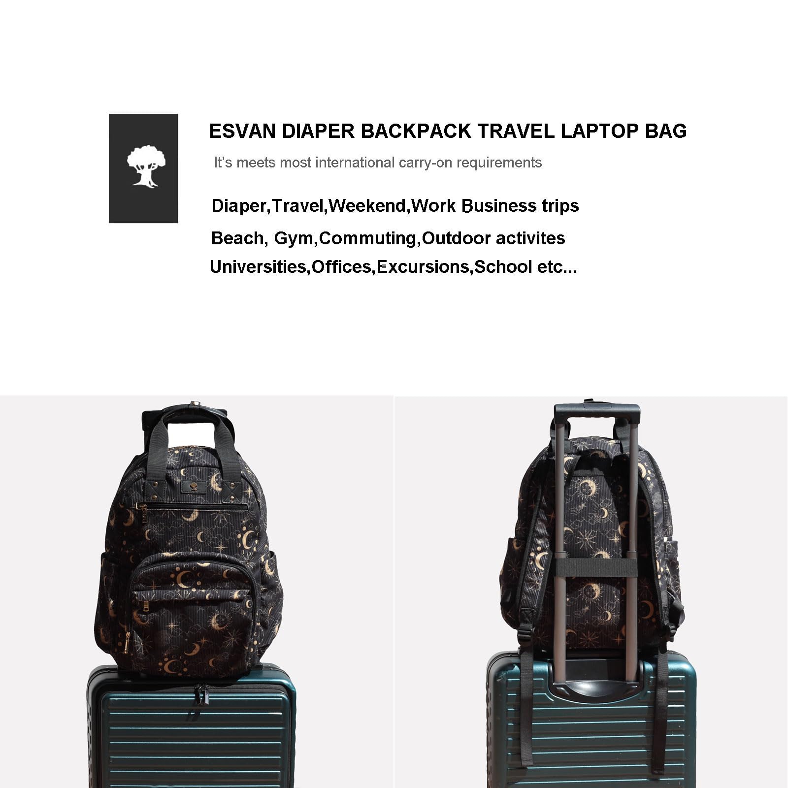 ESVAN diaper bag backpack waterproof fabric protects essentials in wet conditions