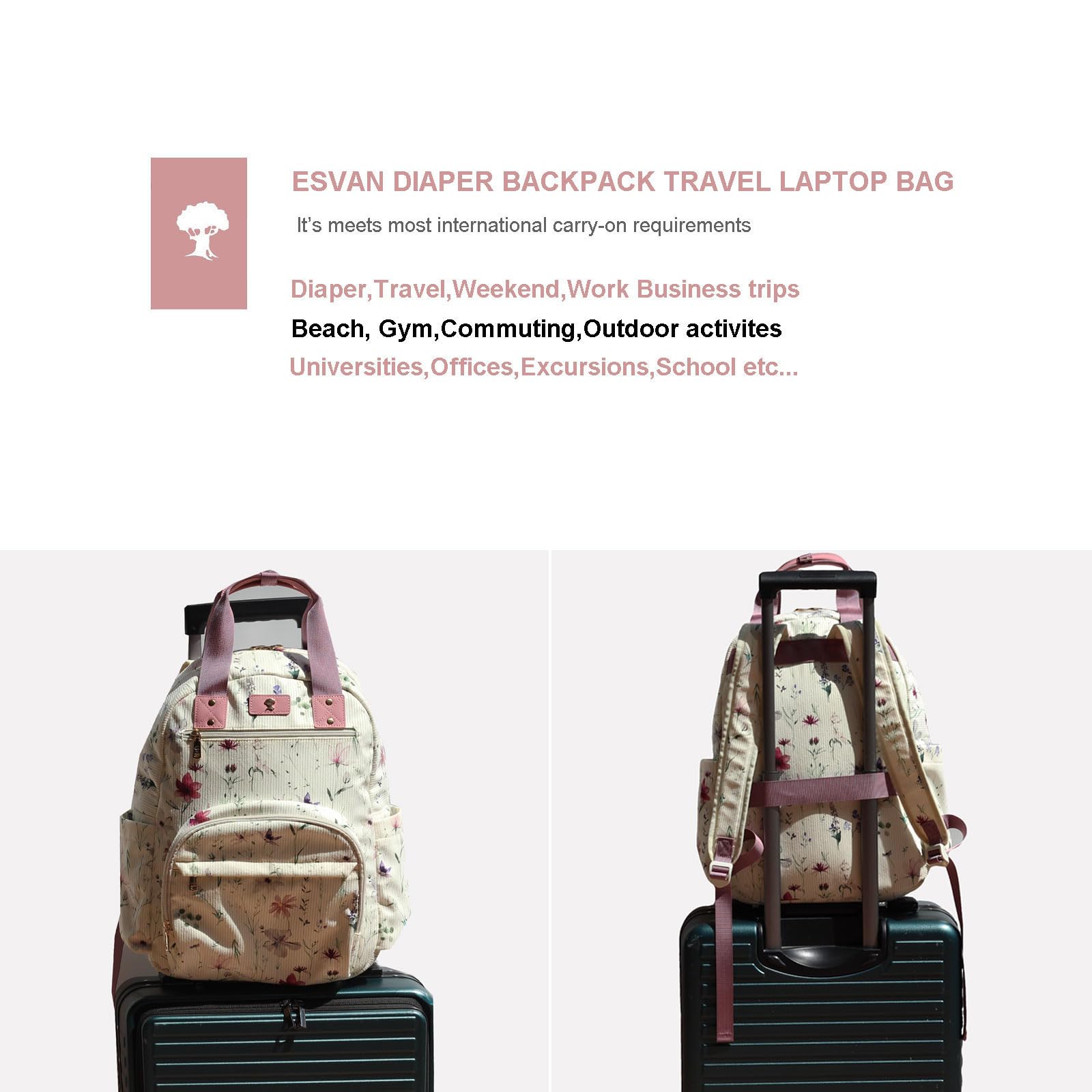 ESVAN diaper bag backpack water-resistant linen canvas for daily adventures