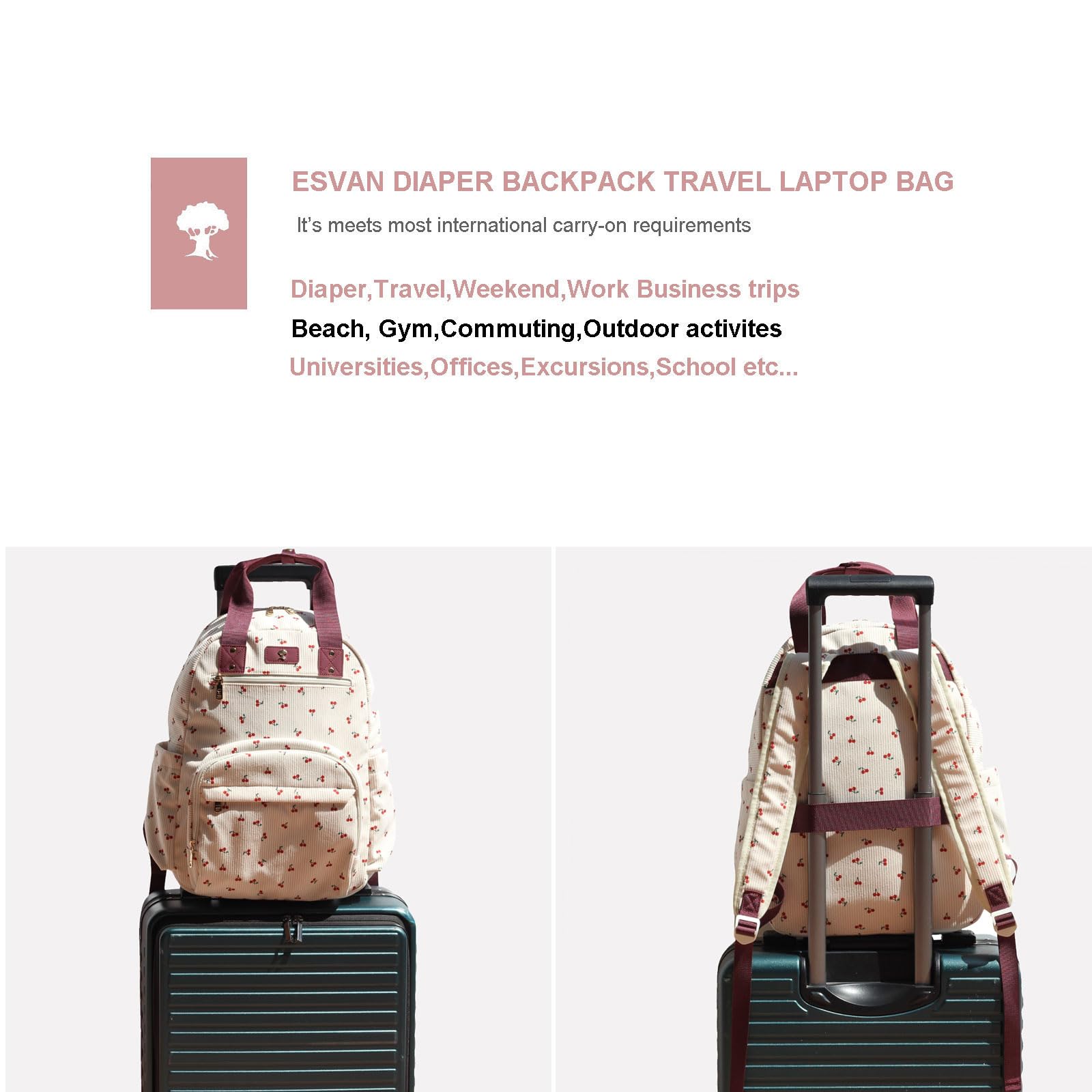 ESVAN diaper bag backpack water resistant linen canvas material close-up