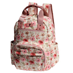 ESVAN diaper tote backpack in linen canvas with corduroy pink flower detail.