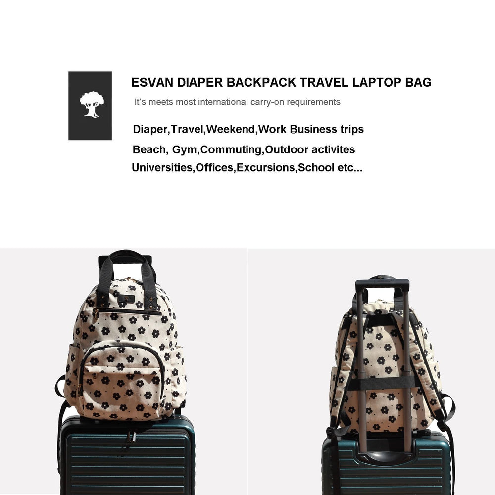 ESVAN Diaper Tote Backpack padded shoulder straps reduce strain during travel.