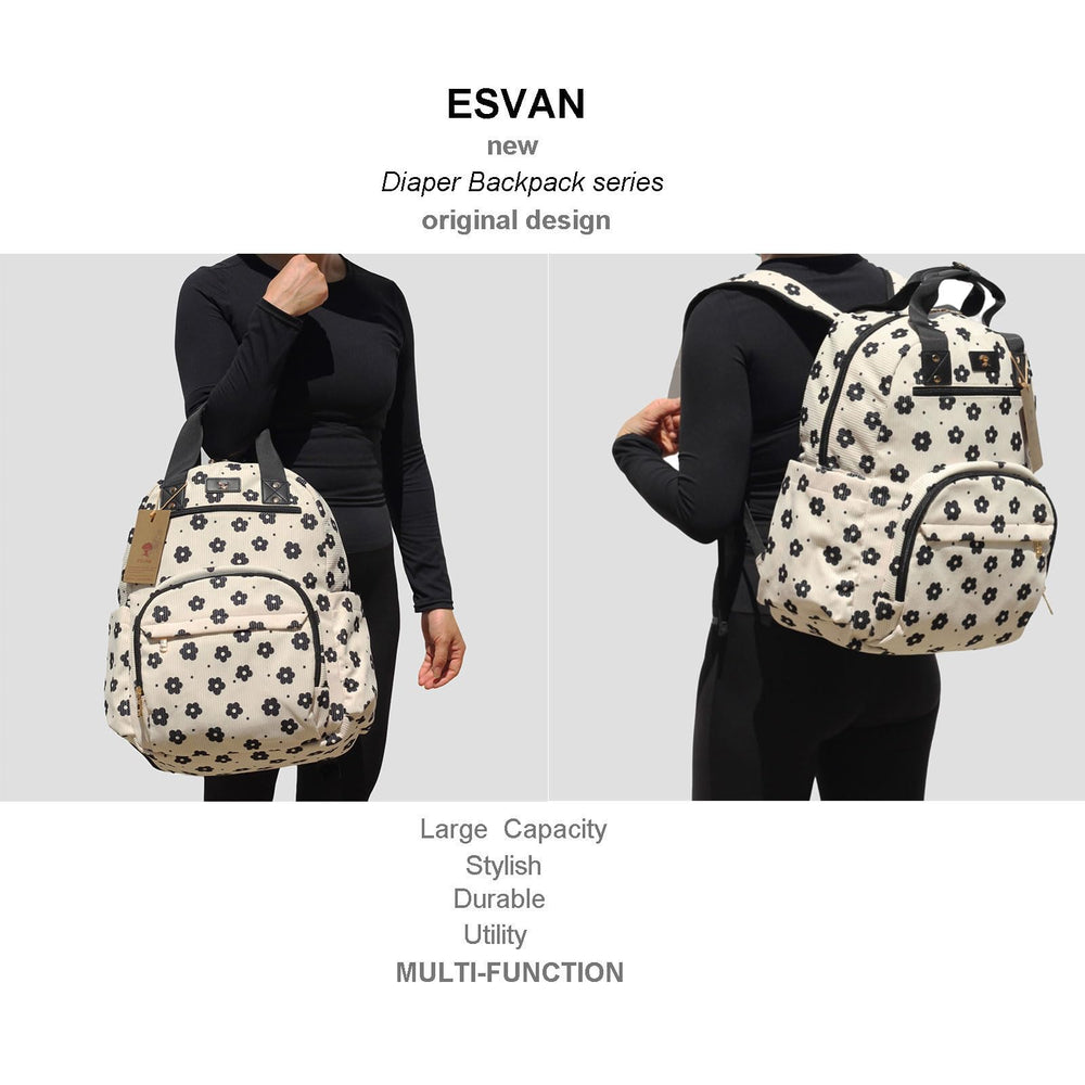 ESVAN Diaper Tote Backpack trolley sleeve simplifies airport transitions.