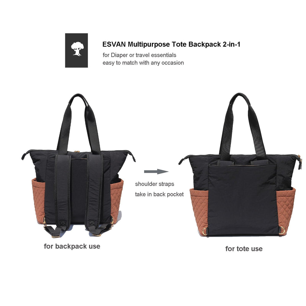 ESVAN diaper tote bag insulated pockets keep bottles warm or cool