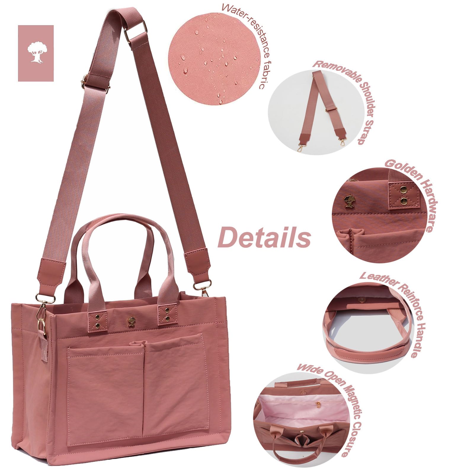 ESVAN tote bag back pocket with spacious interior for tablet or magazine