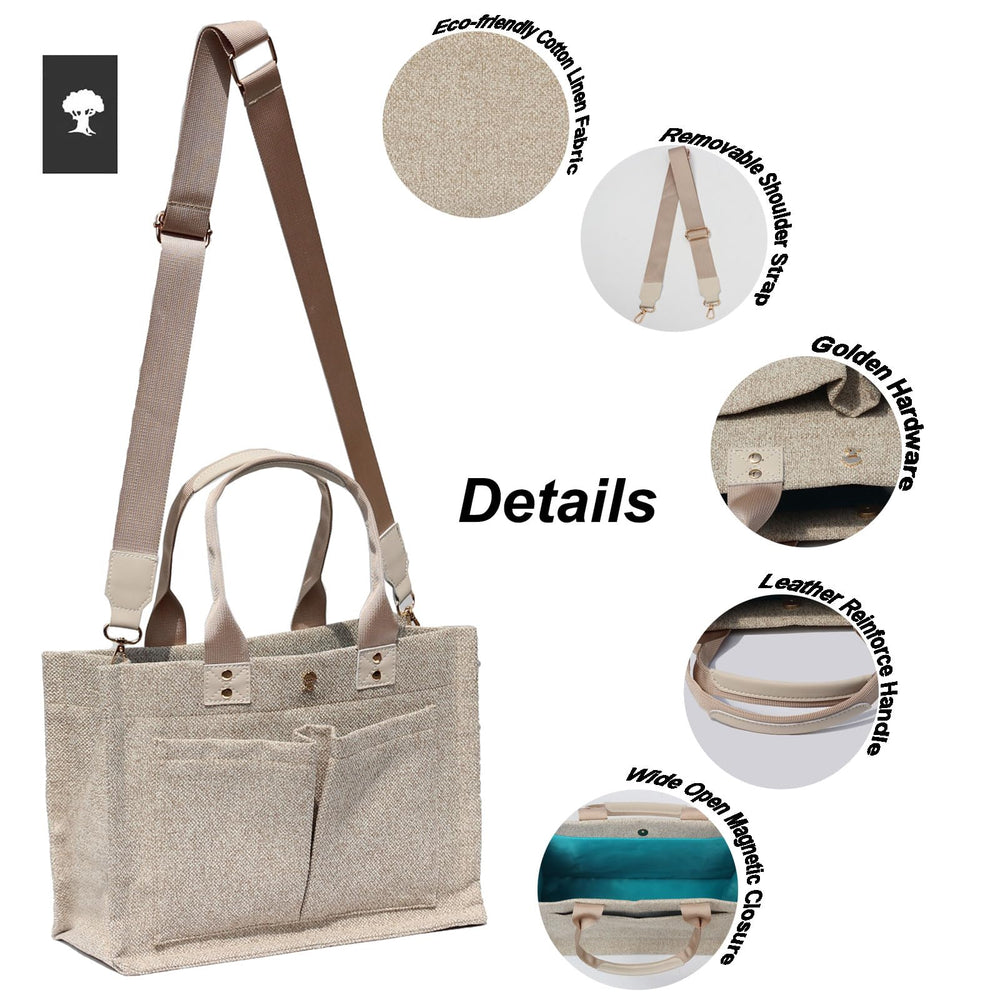 Front and back pockets on the ESVAN tote for quick-access items.