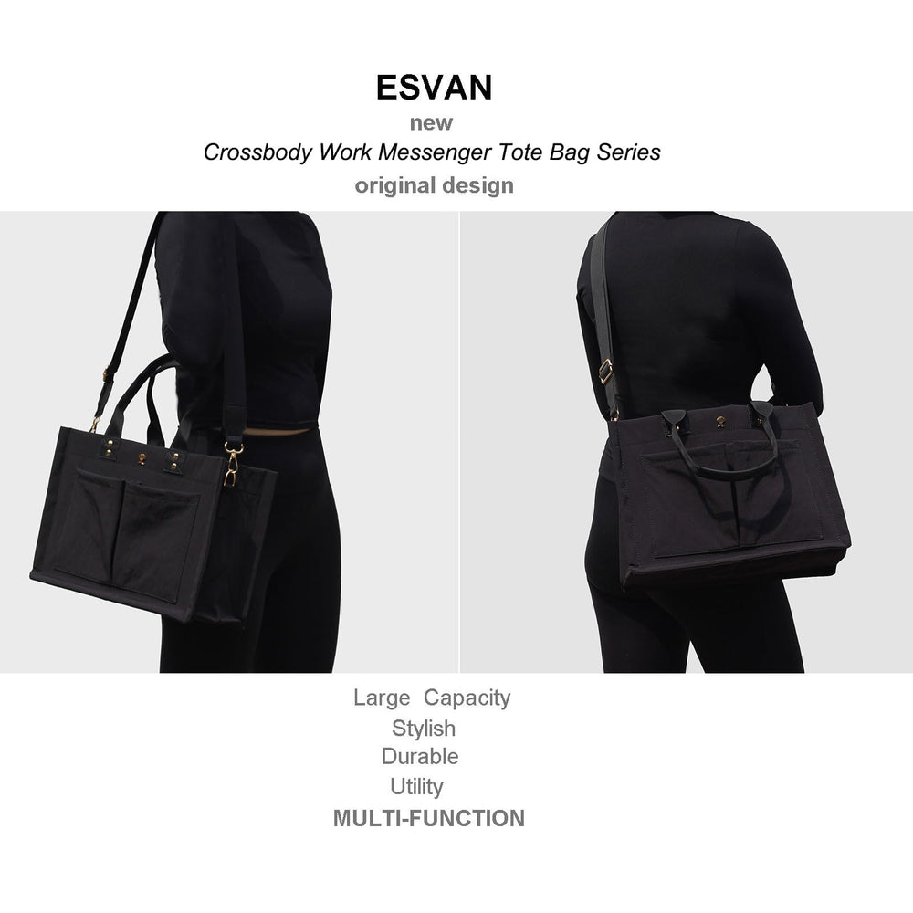 ESVAN tote bag fits a 14.5-inch laptop for work on the go.