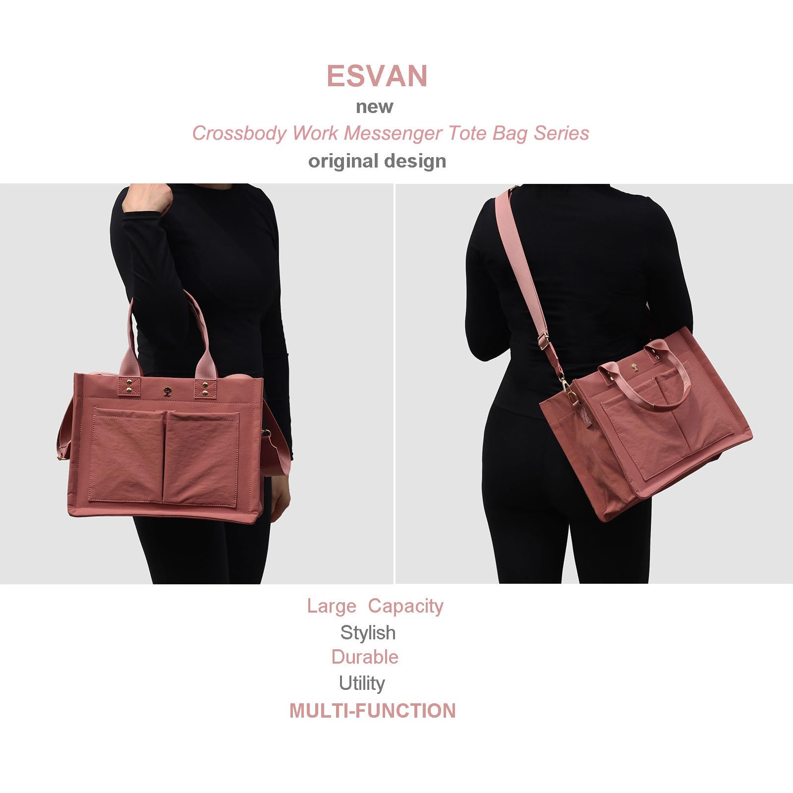 ESVAN tote bag magnetic closure for secure, easy access