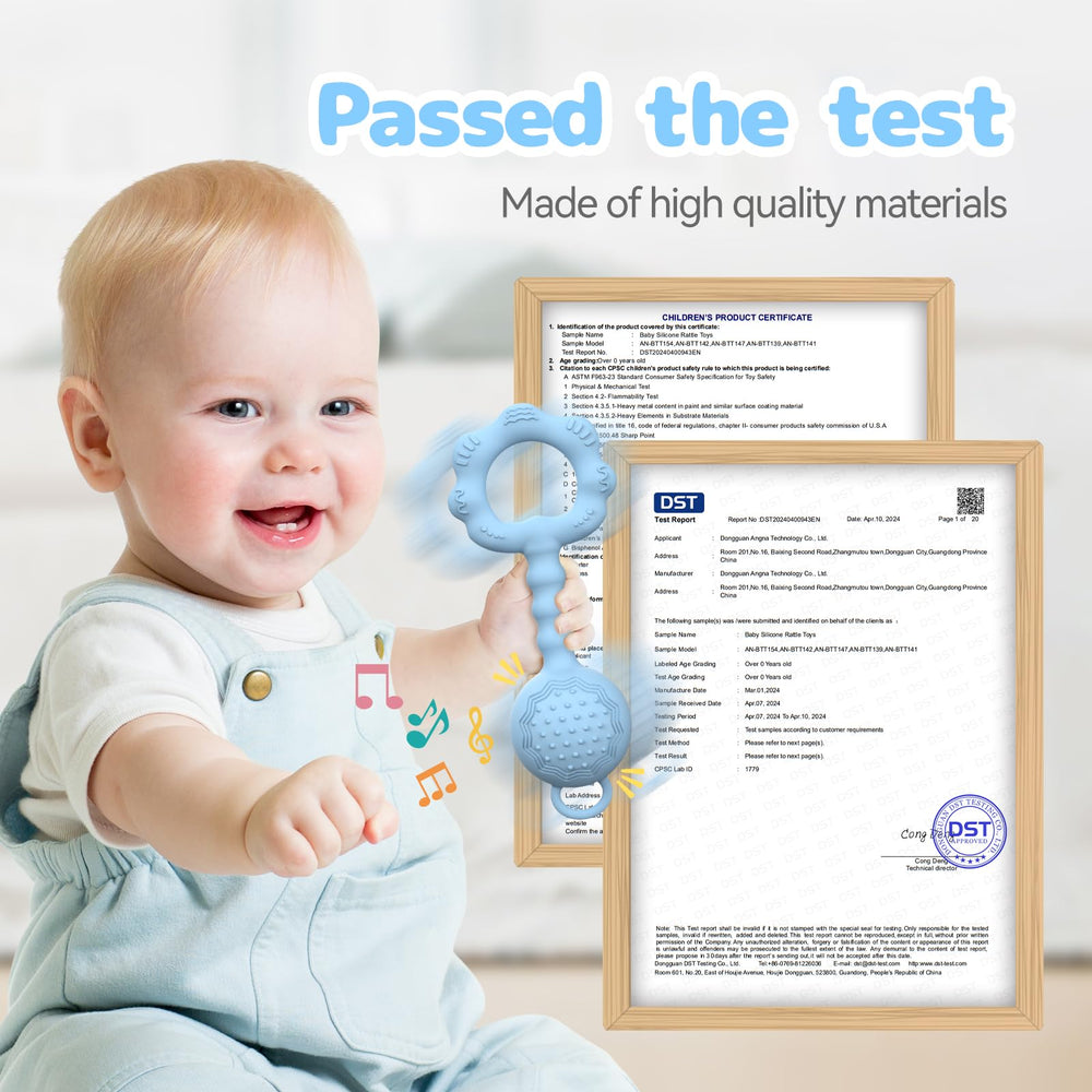 ETETOO teether-rattle blue in-hand view shows easy grip for babies