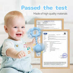 ETETOO teether-rattle blue in-hand view shows easy grip for babies