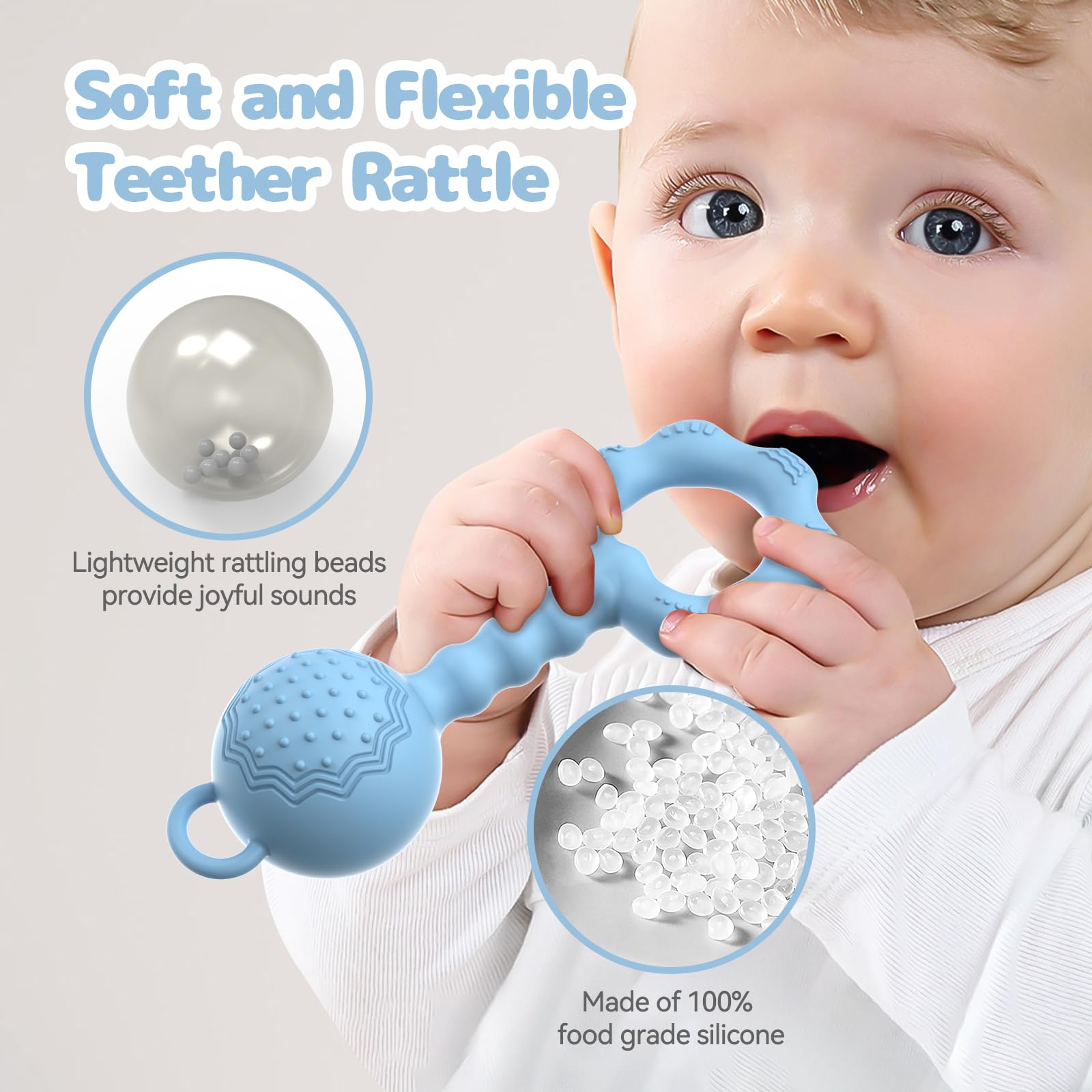 ETETOO teether-rattle blue multi-sensory play boosts coordination and focus