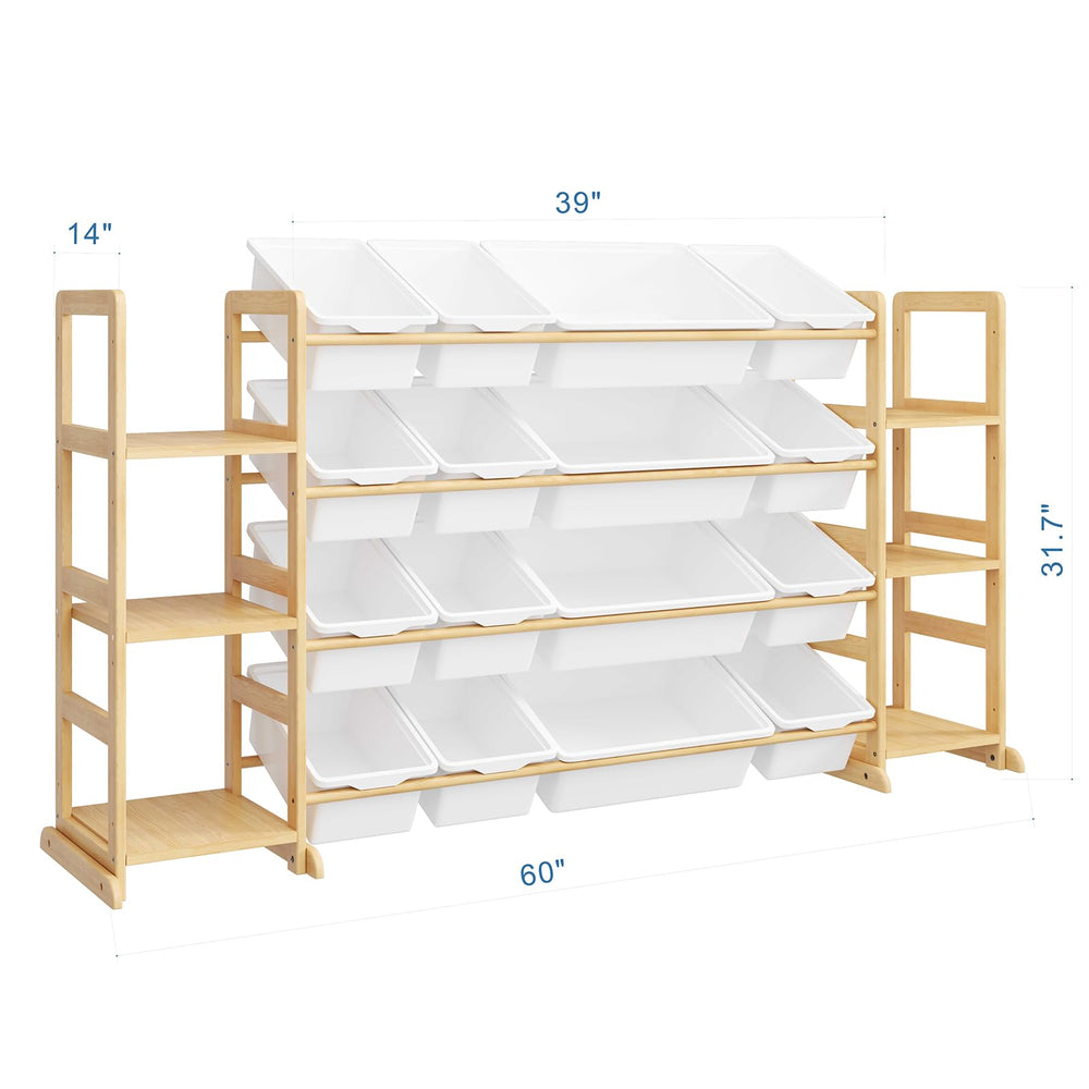 Etitlly kids bookshelf with integrated storage helps organize books and toys.