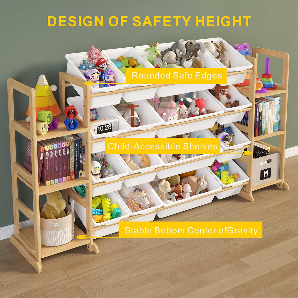 Etitlly pine wood toy storage unit delivers durable, child-friendly organization.