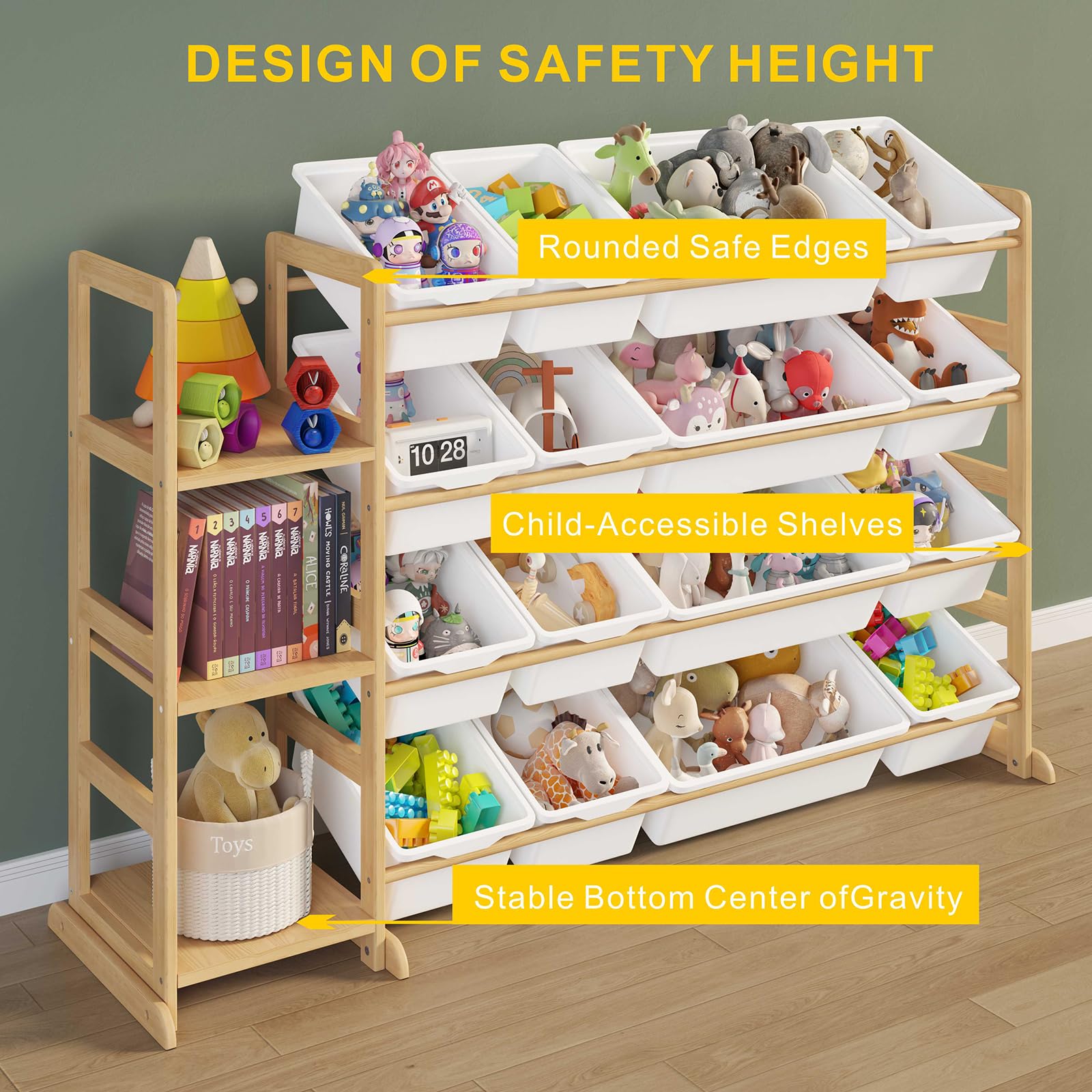 Etitlly storage with 4 large bins for plush toys and clothing