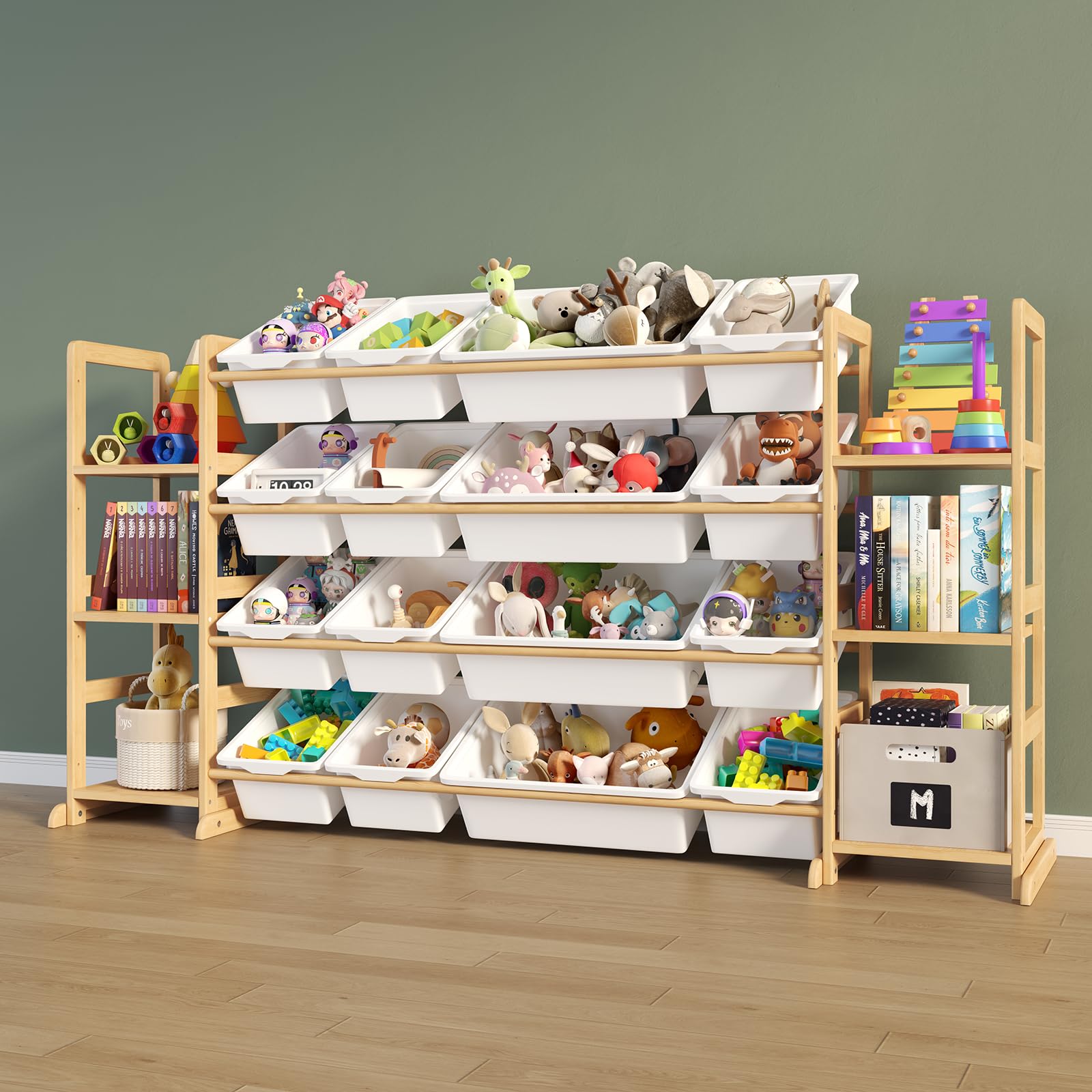 Etitlly toy storage organizer with 16 bins and 6 shelves keeps play area tidy.