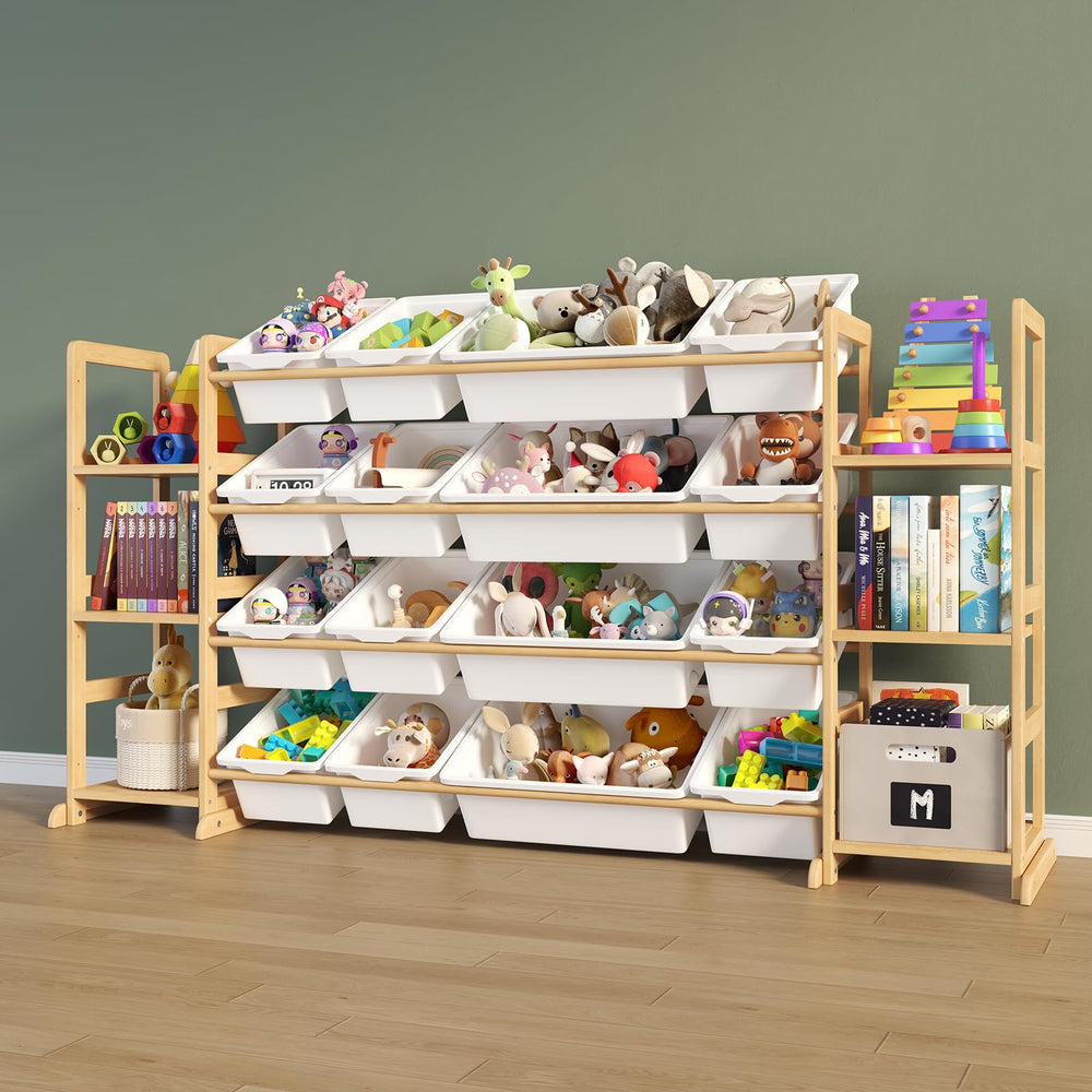 Etitlly toy storage organizer with 16 bins and 6 shelves keeps play area tidy.