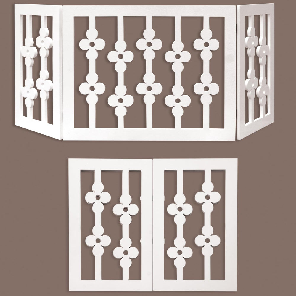 Etna White Floral Wooden Pet Gate extended to fit large openings