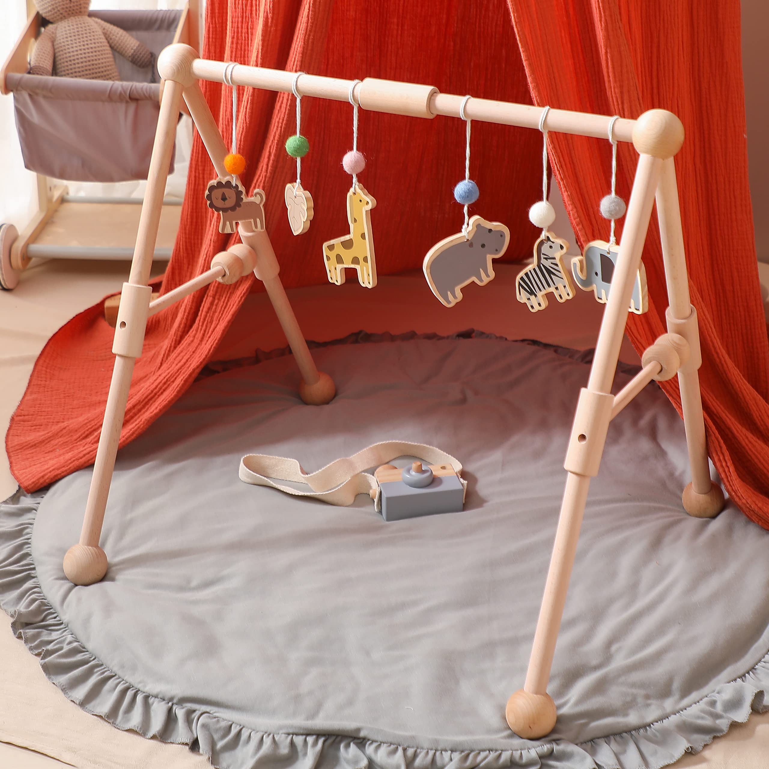 Etucdose wooden baby gym hippo toy aids grip and reach