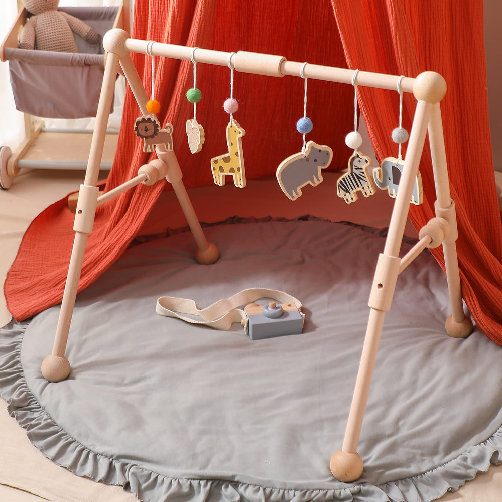 Etucdose wooden baby gym hippo toy aids grip and reach
